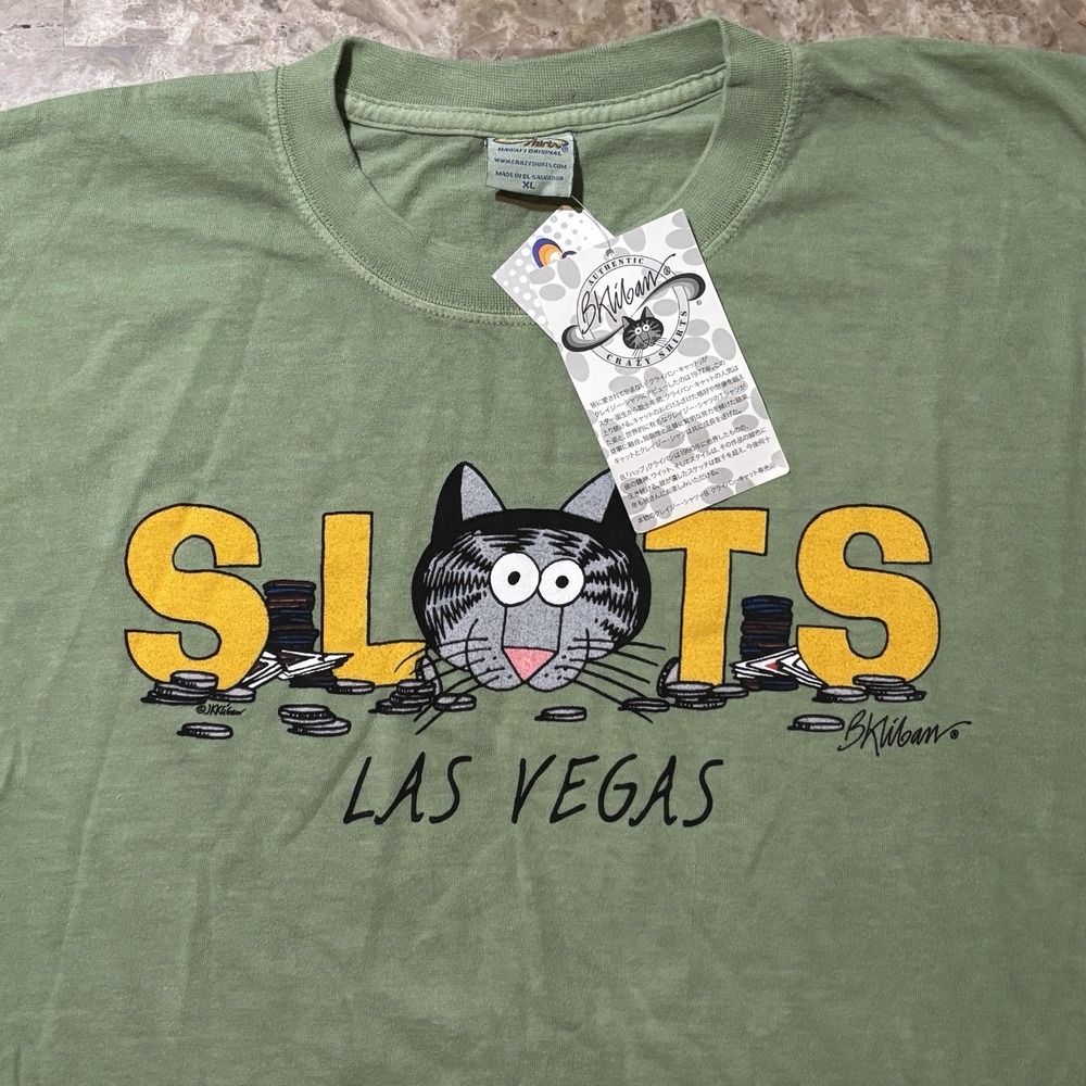 Vintage Crazy Shirts B Kliban Cat Shirt Mens XL Green Slots Vegas Money Dyed